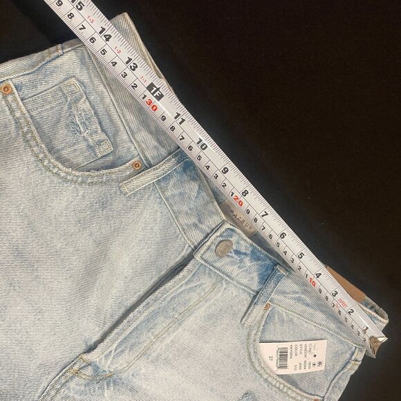 ~ NEW PacSun 27 Denim Festival Shorts Boho Acid Wash Rip Button High Waist Blue - Picture 8 of 14